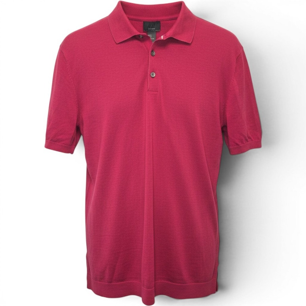 H&M Silk Blend Knit Polo Shirt Mens Medium Red Short Sleeve Cotton Silk Luxe
